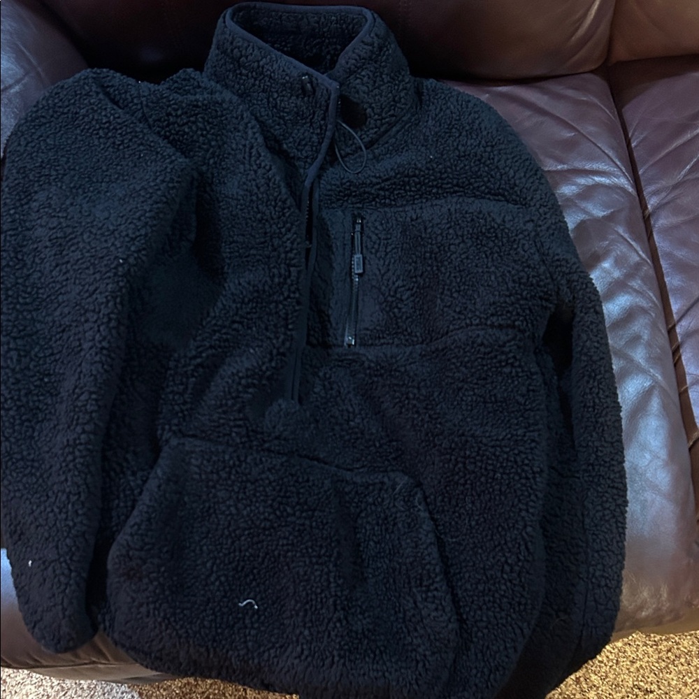 PINK Black Sherpa Fleece Pullover